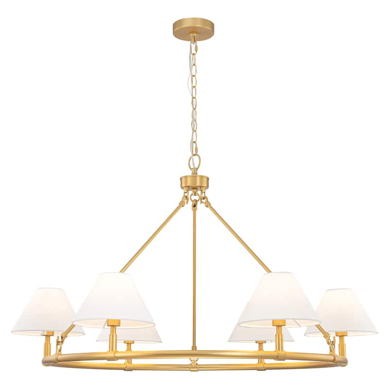 6-Light Modern Farmhouse Fabric Gold Wagon Wheel Chandelier for Dining Room - 39.3 in. W x 25.2 in. H