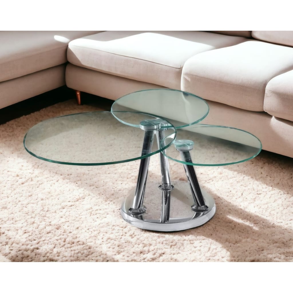 HomeRoots 32" Clear And Silver Glass And Metal Round Floor Shelf Coffee Table - 31.5' X '17.7' X '31.5