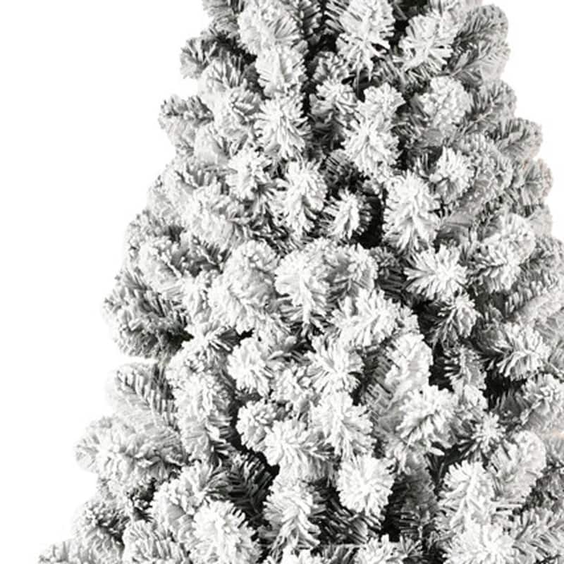 HomeRoots 6' White Pre Lit Full Flocked Fir Christmas Tree - 42.00 in. x 72.00 in. x 42.00 in.