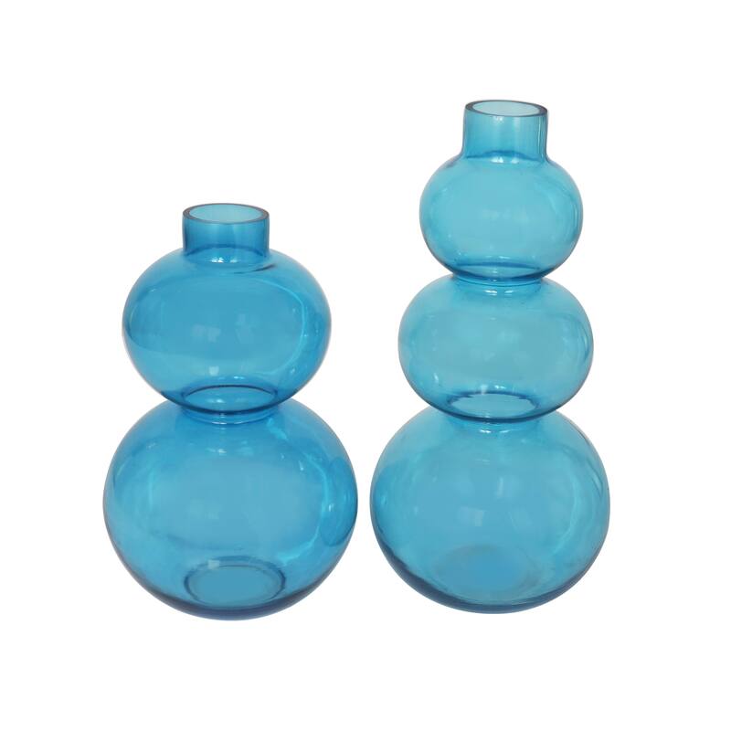 Blue Glass Bubble Decorative Vase with Various Sizes (Set of 2)