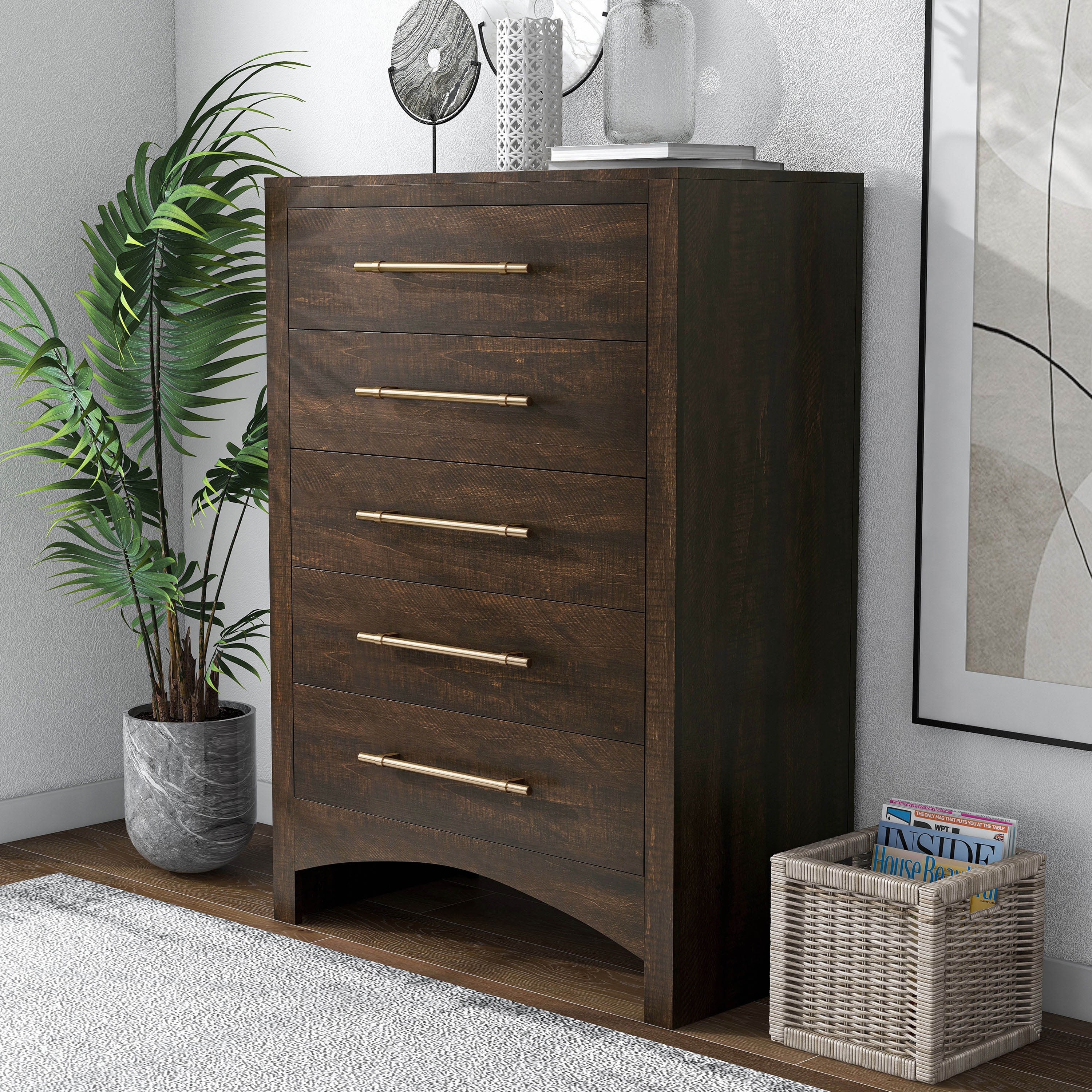 Furniture of America Malgan Traditional Walnut 5-Drawer Wood Vertical Dresser