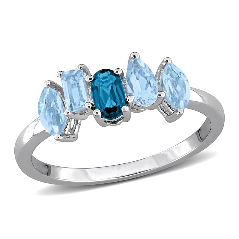 Miadora 1ct TGW Blue Topaz Five Stone Ring Sterling Silver - 8 - Blue