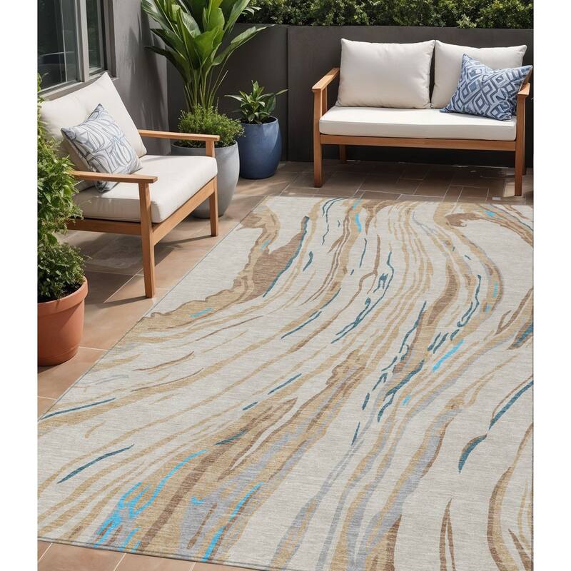HomeRoots Abstract Transitional Rectangle Outdoor Rug - 5' X 8'