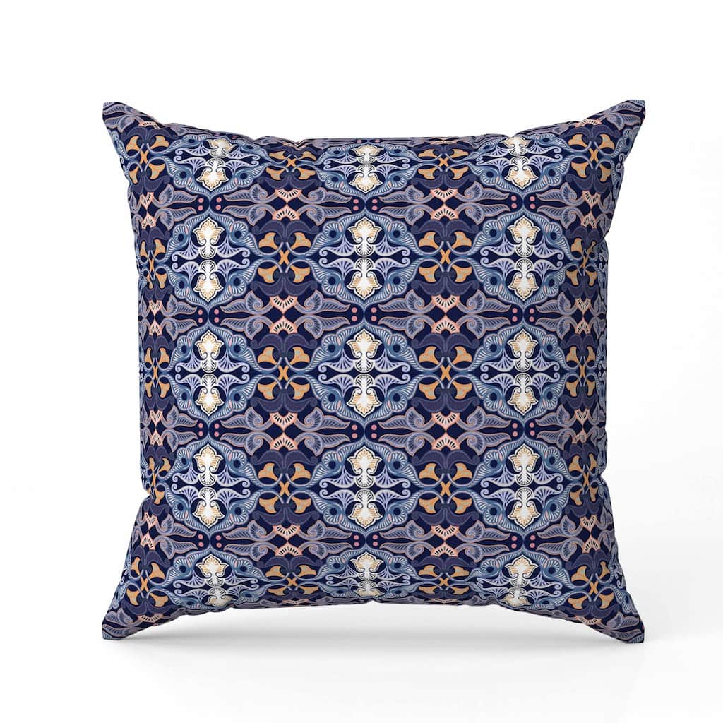 Floral Elegance Indoor/Outdoor Reversible Throw Pillow Blue and Orange