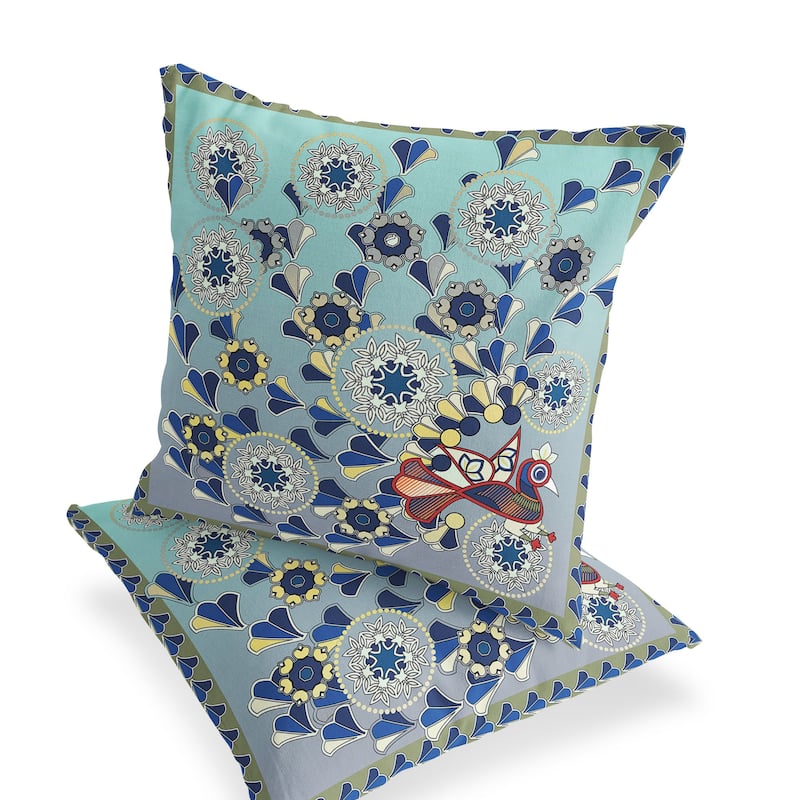 HomeRoots Set of Two 16" X 16" Green and Brown Peacock Blown Seam Floral Indoor Outdoor Throw Pillow - 16.00' X '16.00' X '5.00