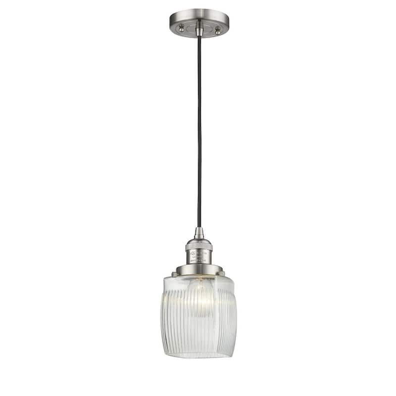 Innovations Lighting Colton Single Light 6" Wide Mini Pendant with - Brushed Satin Nickel / Clear Halophane