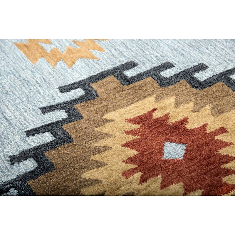 Alora Decor Durango Southwest Tribal Light Blue Hand-tufted Wool Rug
