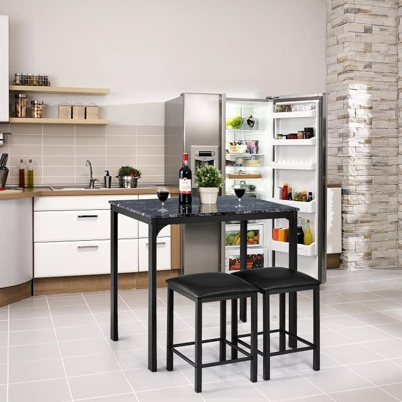 Costway 3 Piece Counter Height Dining Set Faux Marble Table 2 Chairs