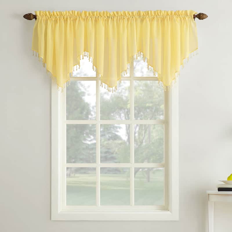 No. 918 Erica Crushed Voile Ascot Beaded Sheer Rod Pocket 1-Piece Curtain Valance - 51x24 - Yellow