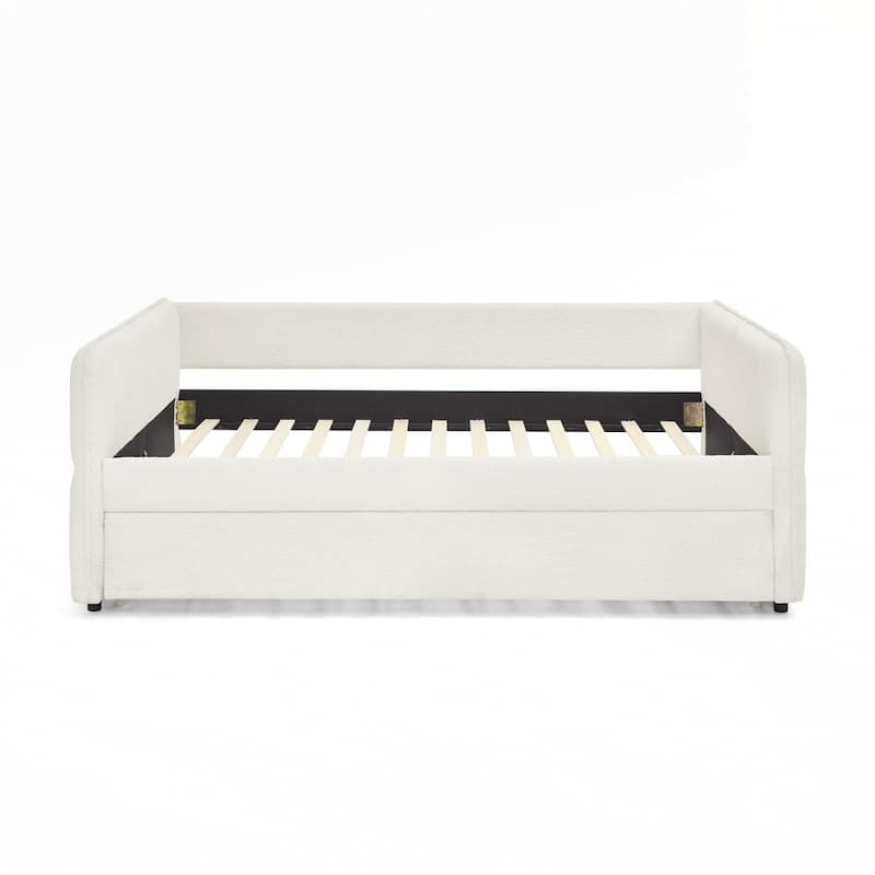 Boucle Fabric Daybed with Trundle Upholstered Tufted Sofa Bed