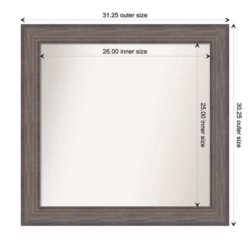 Country Barnwood Framed Non-Beveled Custom Wall Mirror, Bathroom Vanity Mirror - Outer Size: 31.25 x 30.25