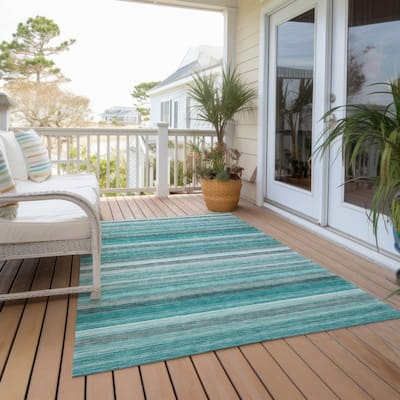 Machine Washable Indoor/ Outdoor Ombre Stripes Chantille Rug