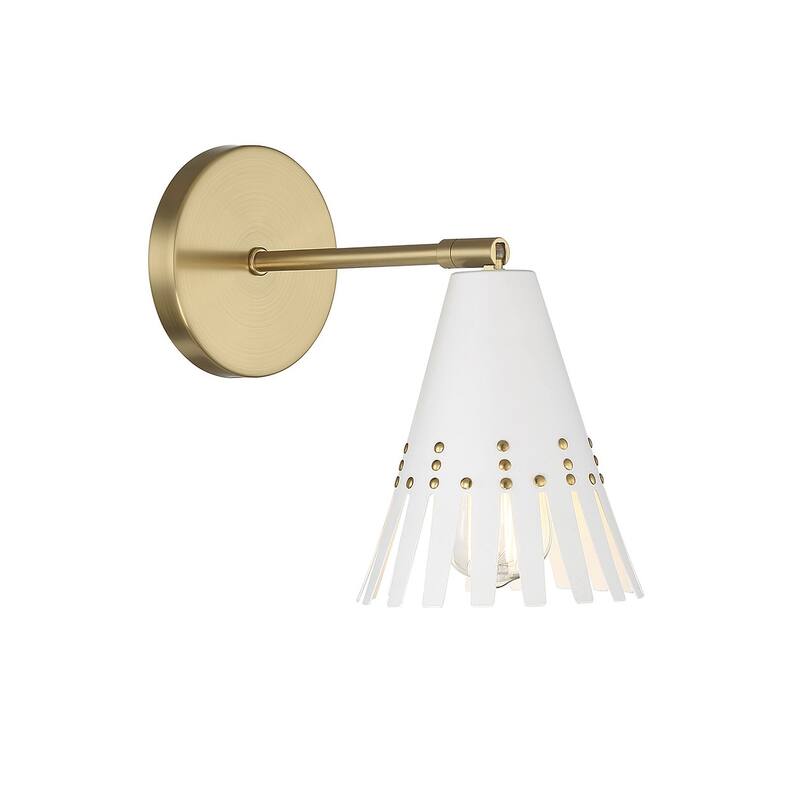 Meridian M90103 9" Tall Wall Sconce - White / Natural Brass