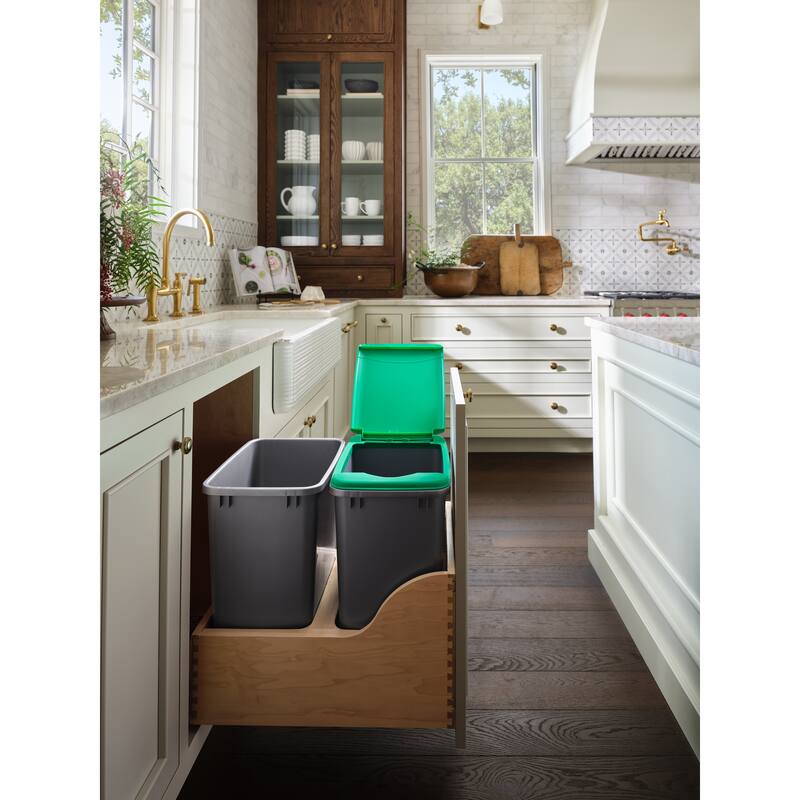 Double 35 Qrt Pull-Out Waste Container - 15"W x 21.75"D x 20.38"H