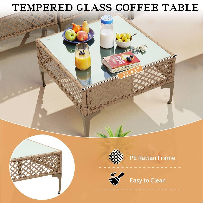 7 Pieces Wicker Rattan Outdoor Sectional Conversation Set with Coffee Table
