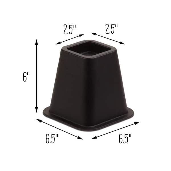 HoneyCanDo Set of 4 Square Black Plastic 6" Bed Risers Bed Bath