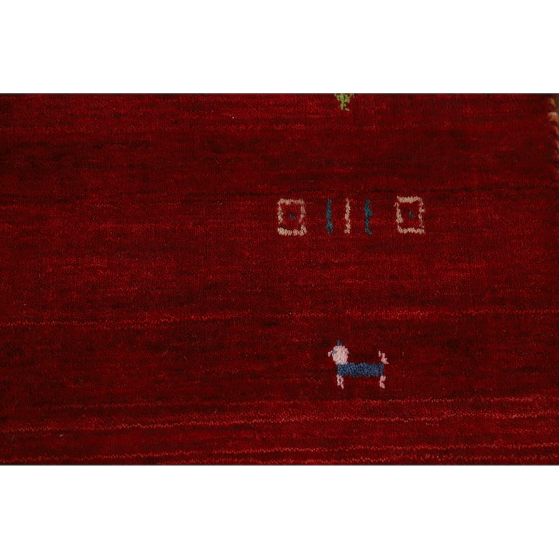 Hand Knotted Oriental 100% Wool Carpet Tribal Animal Pictorial Red Gabbeh Area Rug - 7' 6'' X 5' 0''
