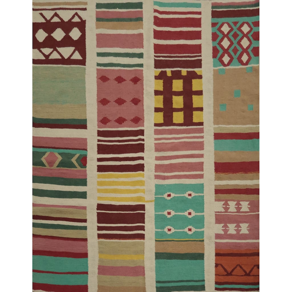 Hand Woven Oriental 100% Wool Carpet Southwestern Modern Multi-Colored Kilim Area Rug - 5' 10'' X 5' 10''