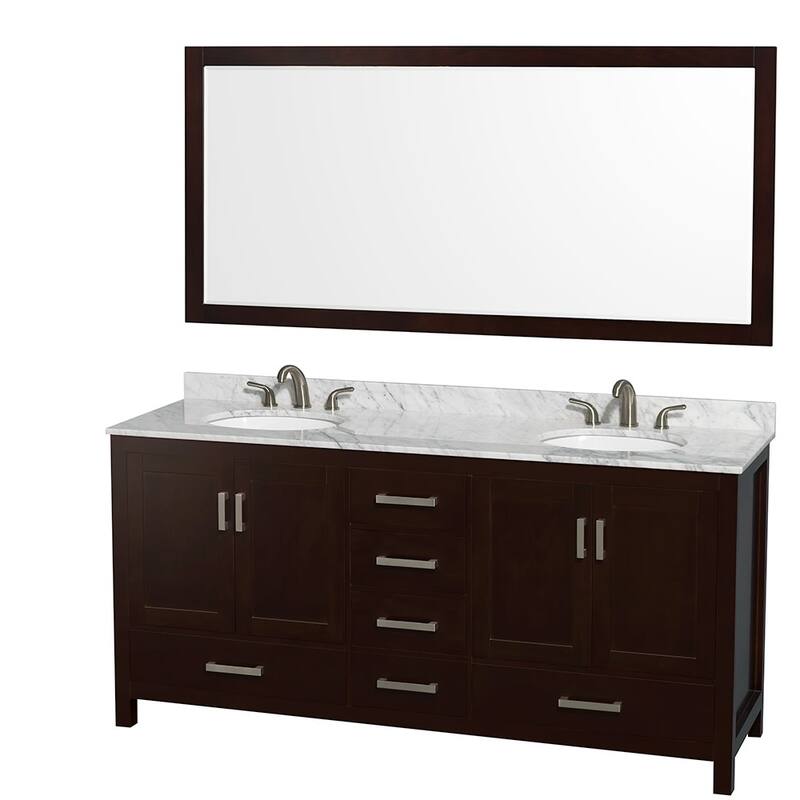 Wyndham Collection WCS141472DUNOM70 Sheffield 72" Free Standing Double - Espresso / White Carrara Marble Top / Brushed - Espresso Finish