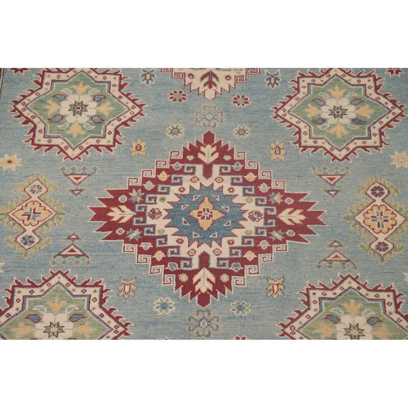 Light Blue Traditional Kazak Area Rug Hand-Knotted Wool Carpet - 6'10" x 10'0"