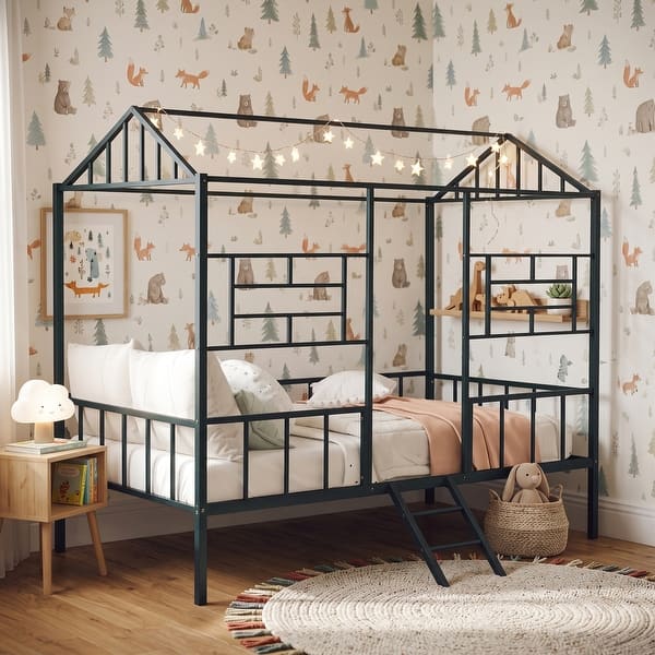 slide 2 of 10, Furniture of America Julian Modern Twin Metal House-inspired Low Profile Loft Bed Black
