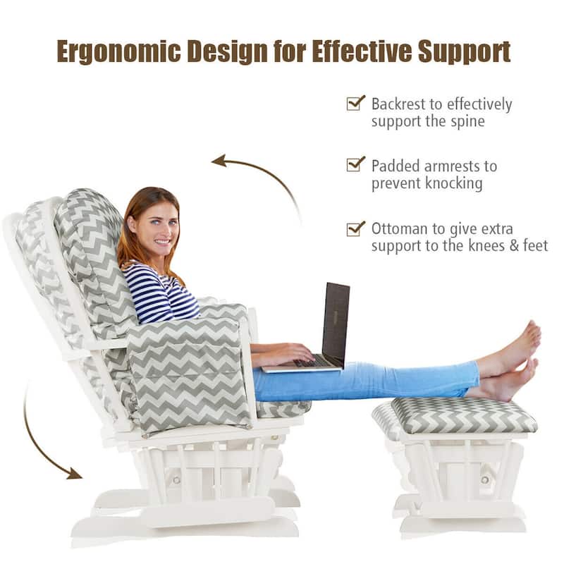 Gymax Baby Nursery Relax Rocker Rocking Chair Glider & Ottoman Set w/