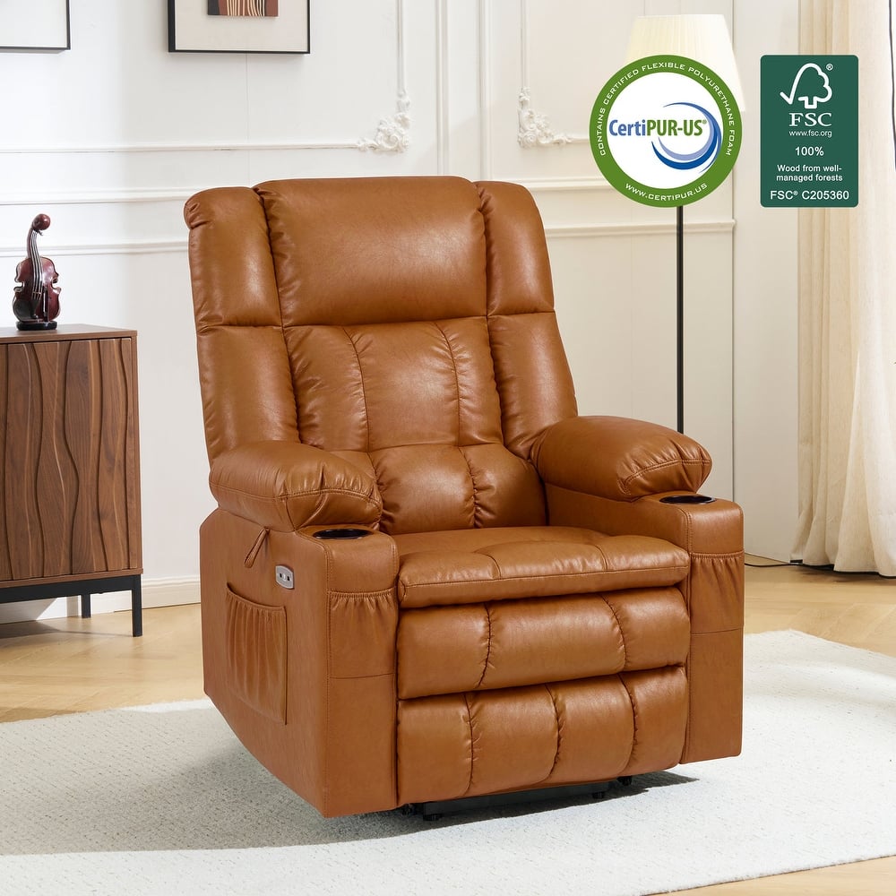 MCombo Large Dual Motor Power Lift Recliner Chair Sofa with Massage and Heat for Tall Elderly People, Faux Leather 7896