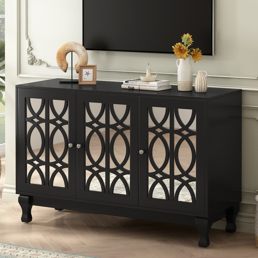 47.25" Mirror TV Stand with 3 Doors featuring Floral Accents