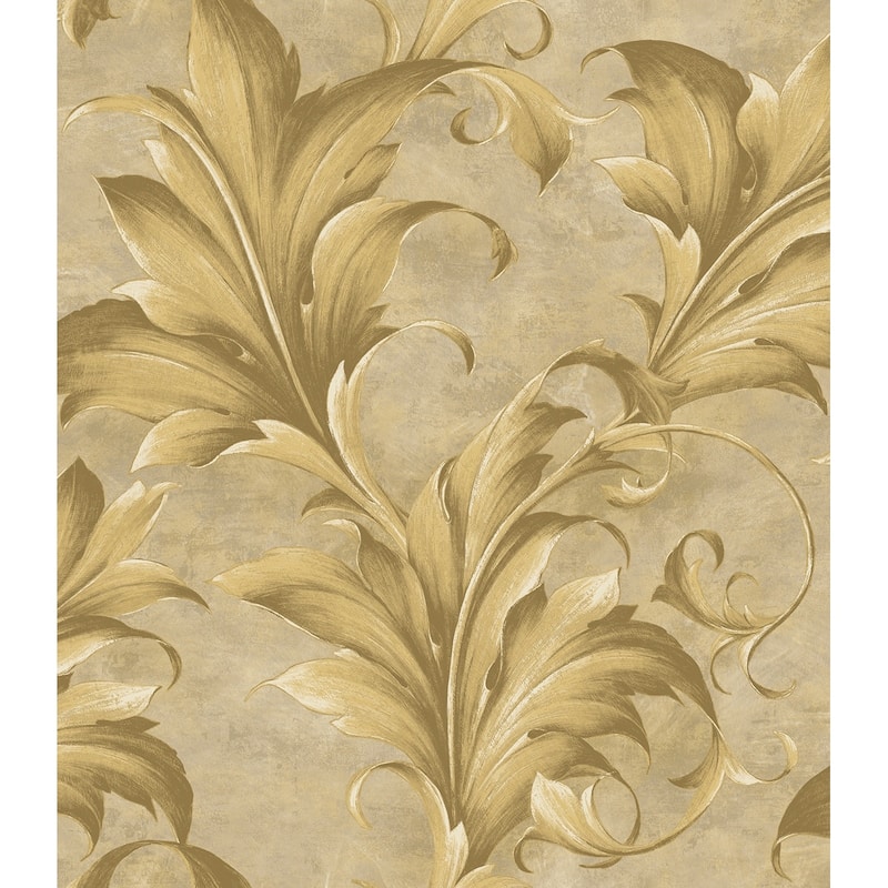 Seabrook Designs Haidee Acanthus Leaf Unpasted Wallpaper - 20.5 in. W x 33 ft. L - Metallic Caramel & Taupe
