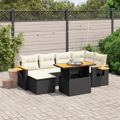 vidaXL Patio Sofa Set with Cushions Footstool and Table 7 Piece Poly Rattan
