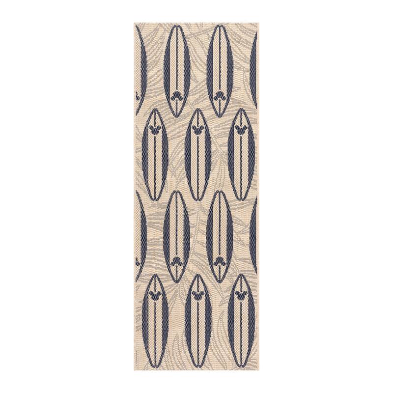 Disney Licensed Mickey Mouse Indoor Outdoor Flatweave Area Rug Tropical Surfing Polypropylene Coastal Accent Rug - 2'2"x6' - Surfboard Navy Blue