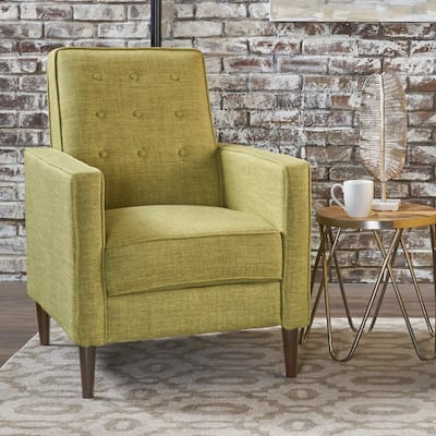Green Fabric Mid-Century Upholstered Push Back Recliner with Footrest, Button-tufted Backrest, Beech Wood Legs