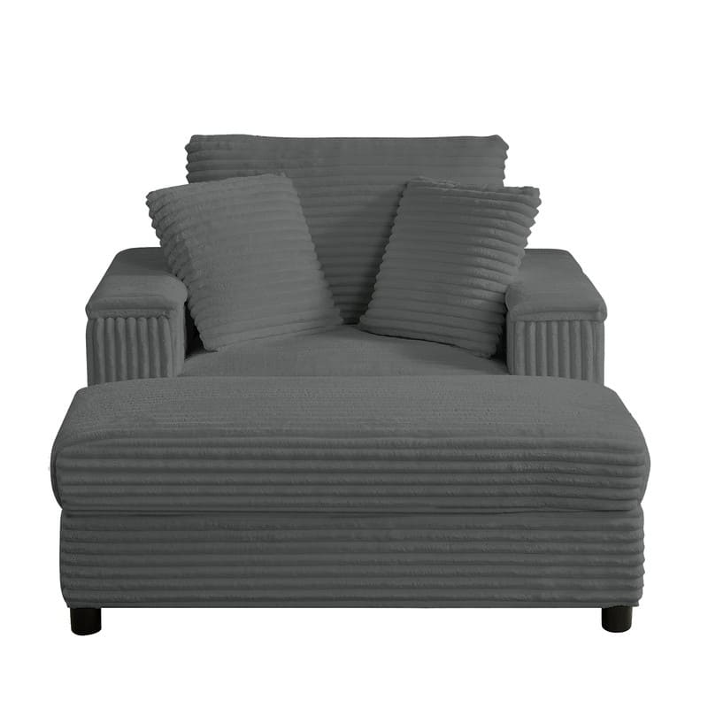 Mixoy 42‘’Corduroy Chaise Lounge Chair with Storage Ottoman&Armrests,Upholstered Sleeper Reclining Chair