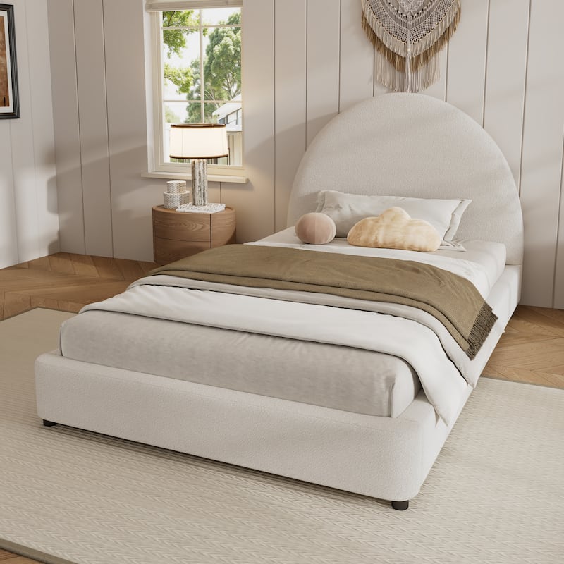 Christopher Knight Home - Luis Boucle Upholstered Bed Frame with Half-Round Headboard - White - Twin