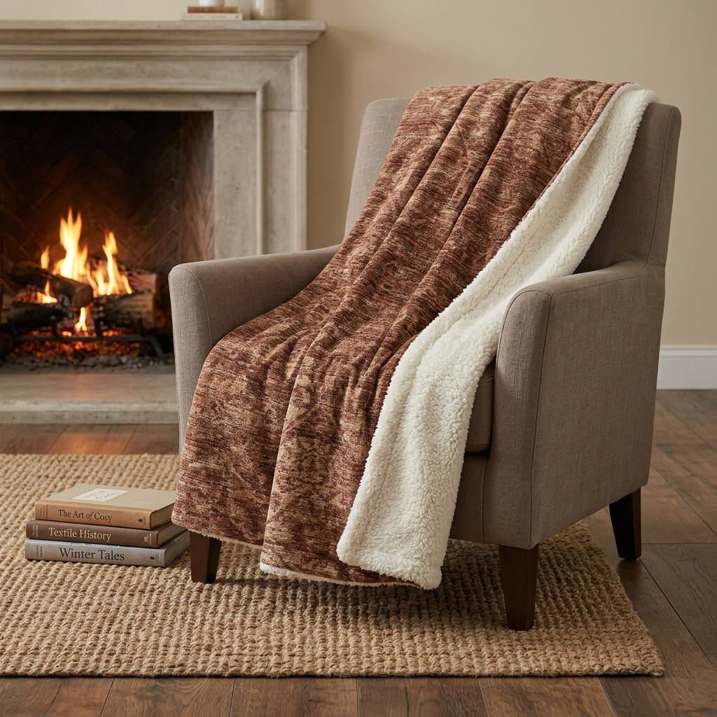 HomeRoots 50" X 70" Burgundy And Brown Damask Polyester Woven Plush Throw Blanket