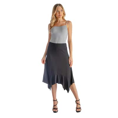 24seven Comfort Apparel Solid Color Knee Length Elastic Waist Handkerchief Skirt