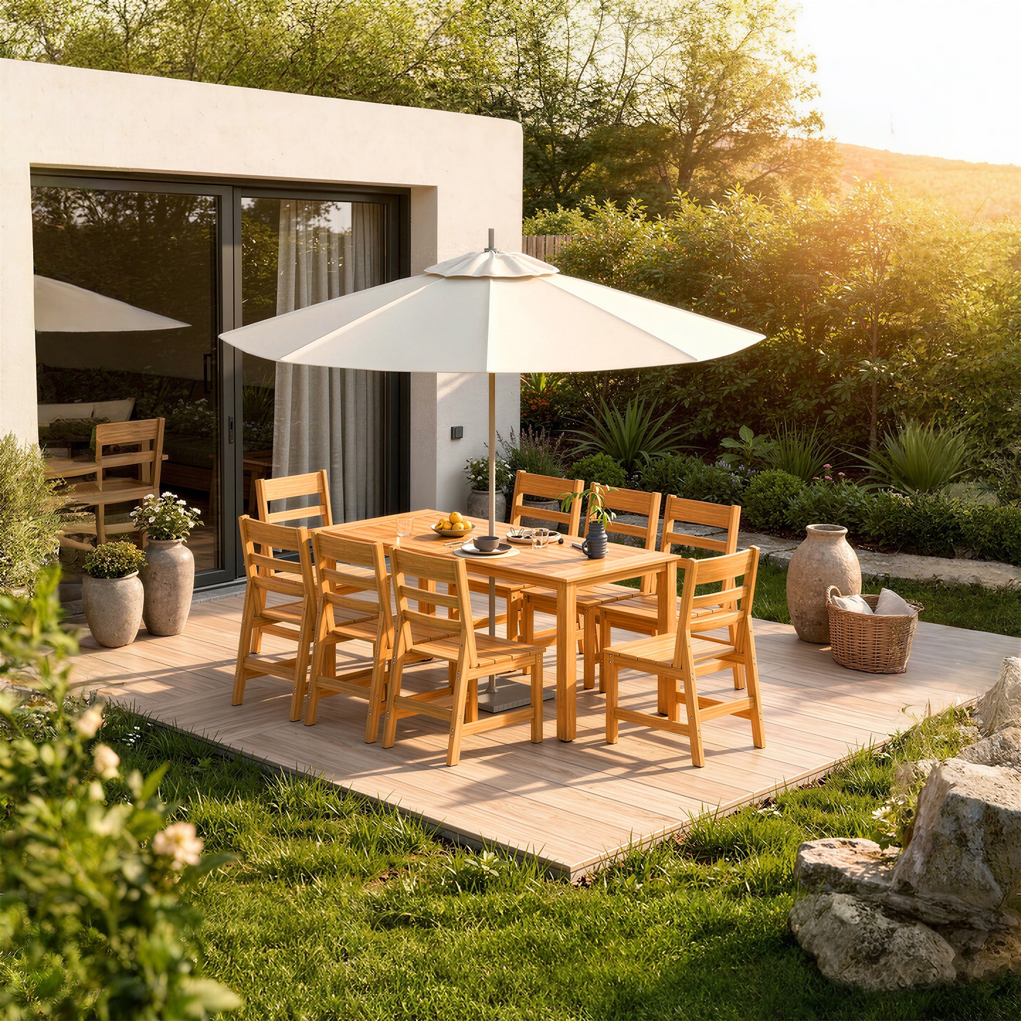 6 person patio table with umbrella MF Studio 6-Person Outdoor Rectangular Metal Dining Umbrell summitlivin This MF Studio 4 person outdoor dining set comes with four swivel outdoor dining chairs JARDINA Outdoor Wood & Rope