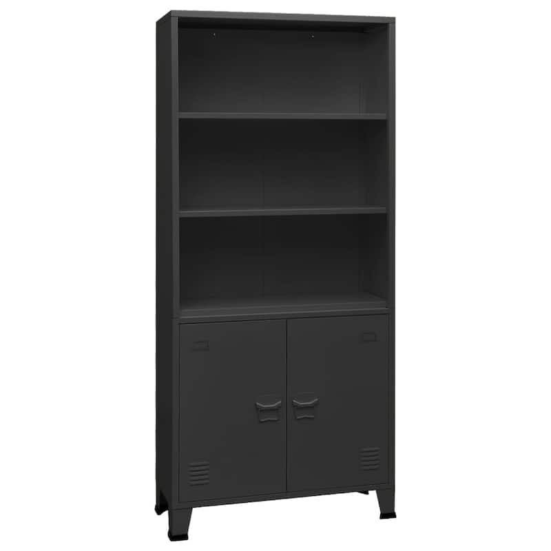 vidaXL Bookshelf Bookcase with 3 Shelves Decor Cabinet with Display Steel - 31.5" x 12.6" x 70.9" - Anthracite