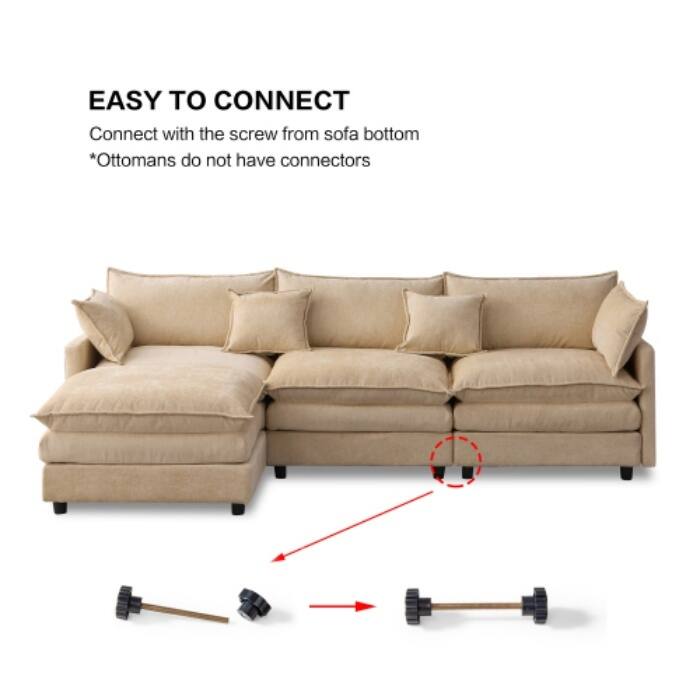 105" Modular Sectional Sofa with Ottoman, Upholstered Chenille Fabric 3-Seater