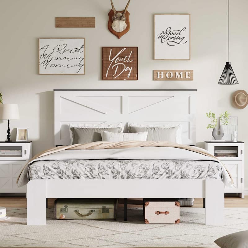 Wood Platform Bed Frame with Large Under Bed Storage - Queen