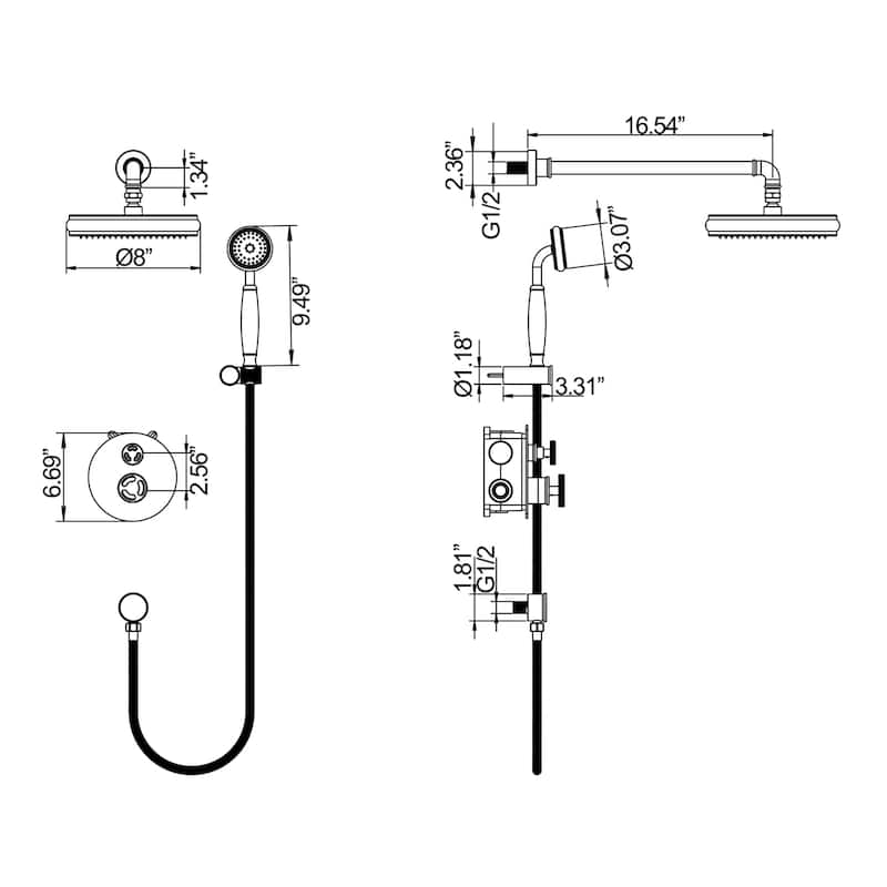 2-Handle 3-Spray Patterns Solid Brass Shower System (Valve Included)