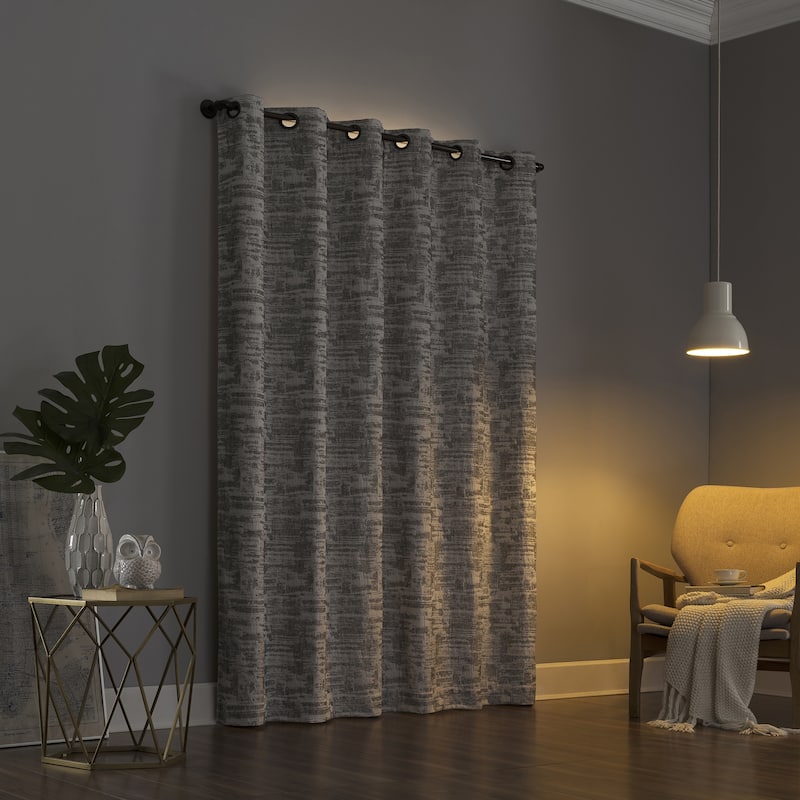 Sun Zero Parrish Distressed Grid Thermal Extreme Total Blackout Grommet 1-Piece Curtain Panel, Single Panel