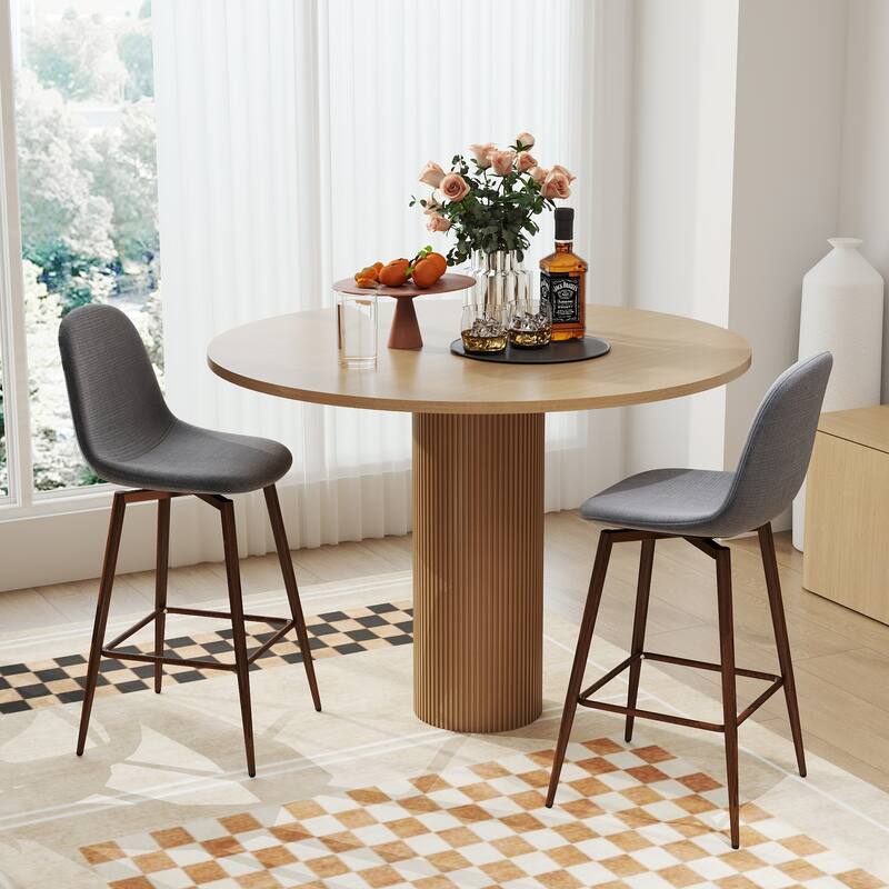 Homy Casa Set of 2 Fabric Counter Stools with Curved Back and Metal Legs - For Kitchen Islands and Counter Seating - N/A