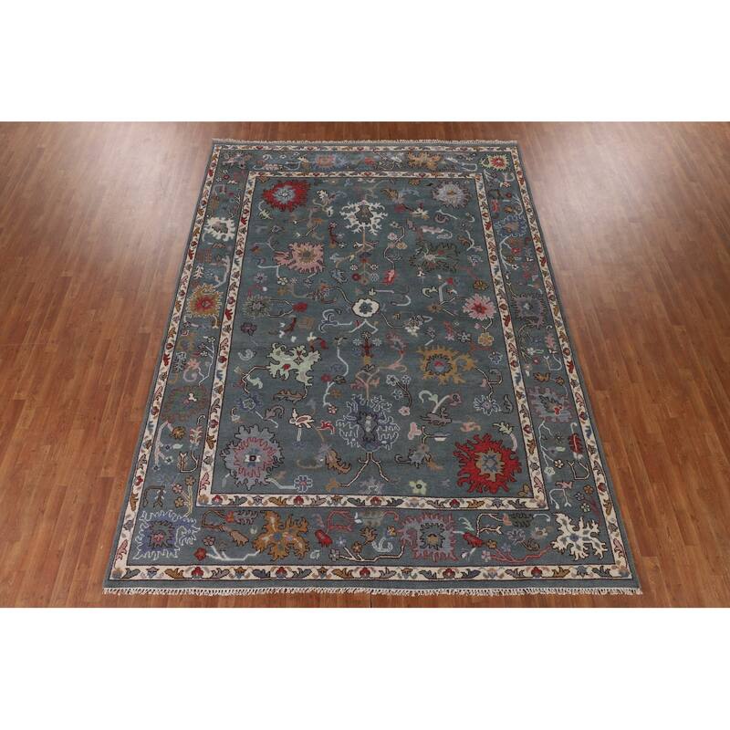 All-Over Floral Oushak Oriental Area Rug Handmade Wool Carpet - 8'10"x 11'11"