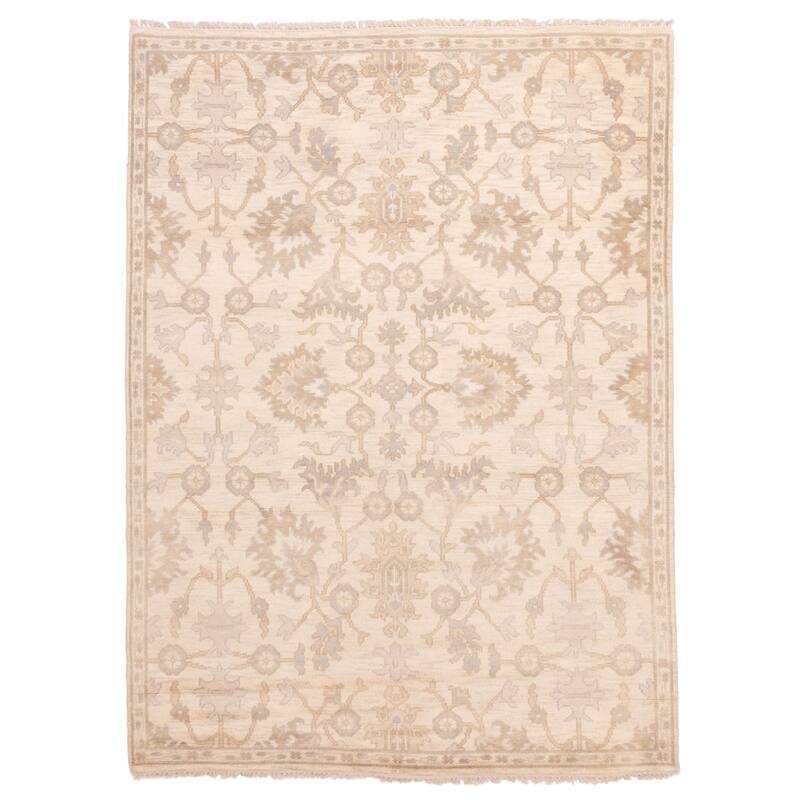 ECARPETGALLERY Hand-knotted Royal Oushak Ivory Wool Rug - 6'2 x 8'6