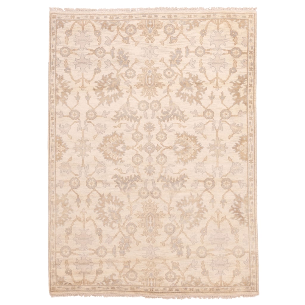 ECARPETGALLERY Hand-knotted Royal Oushak Ivory Wool Rug - 6'2 x 8'6