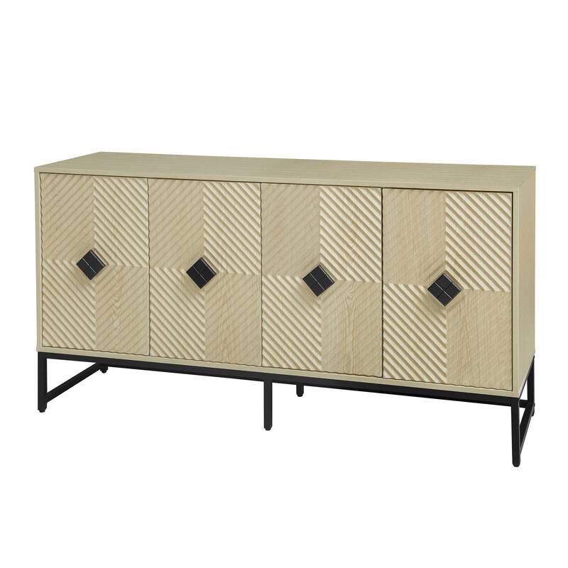 4 Door Sideboard Cabinet with Carved, Kitchen Buffet Cabinet with Storage, Coffee Bar Cabinet with Adjustable Shelf