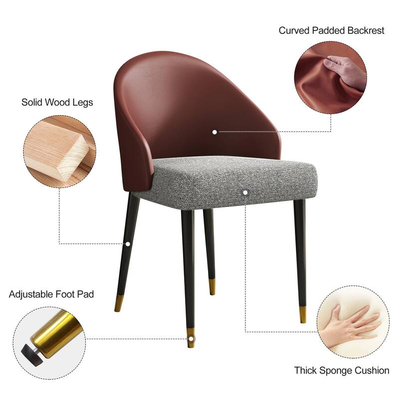 Modern Faux Leather and Fabric Upholstered Back Armchair Dining Chair (Set of 2)