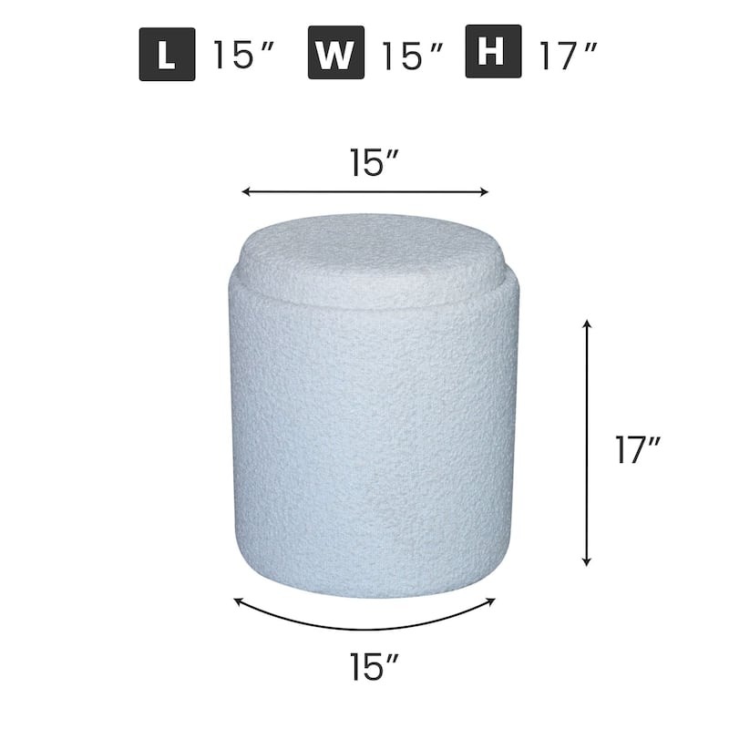 Boucle Tufted Round Storage Ottoman with Removable Tray Foot Stool