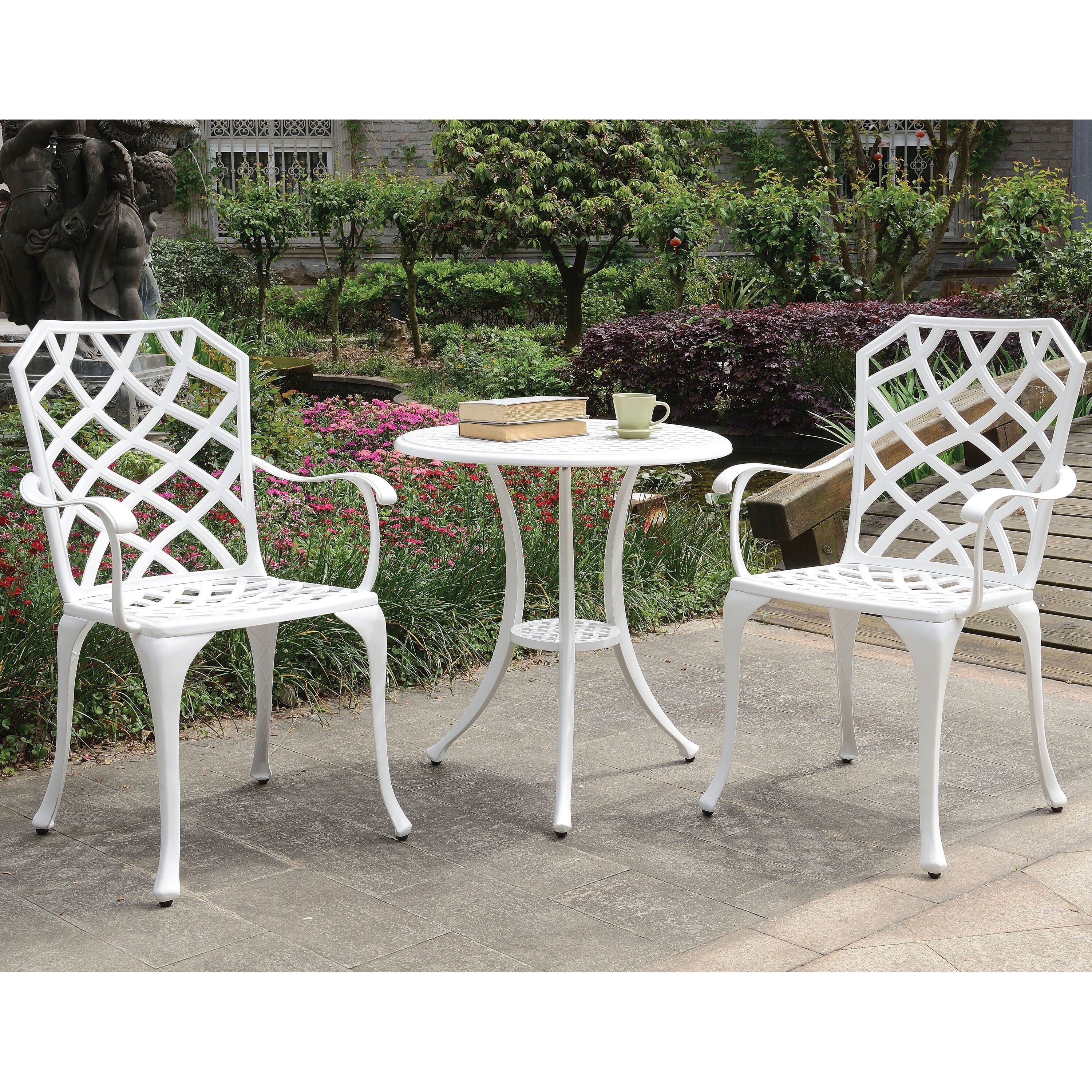 Shop Furniture Of America Linz Trellis Aluminum 3 Piece Bistro Table Set Overstock 20743031 Black